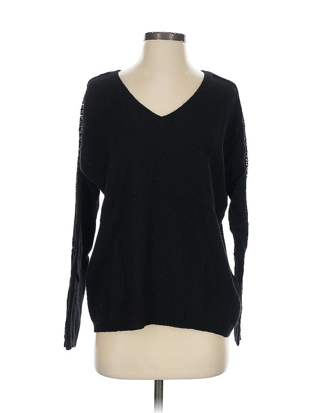 Essentiel Antwerp Black Alpaca Bamboo Blend Lace Sleeve Sweater Small